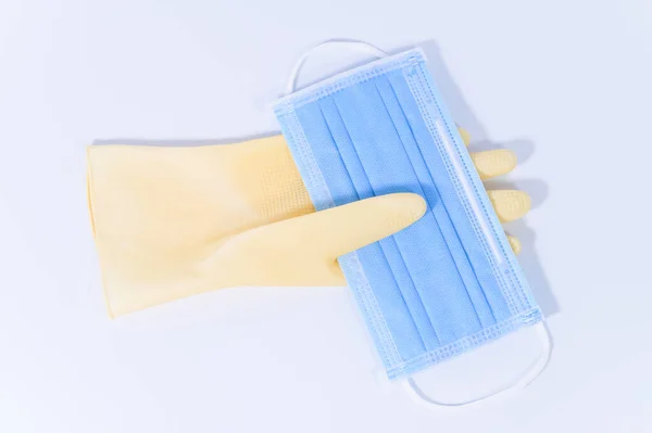 Guantes Sanitarios Máscara Fondo Blanco —  Fotos de Stock