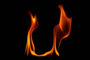 Close-up shot of a black background flame