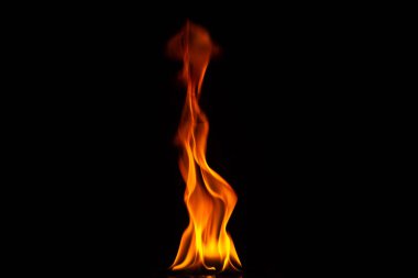 Close-up shot of a black background flame