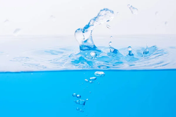 Vattendroppar Vattenytan Blå Vattenbubblor — Stockfoto