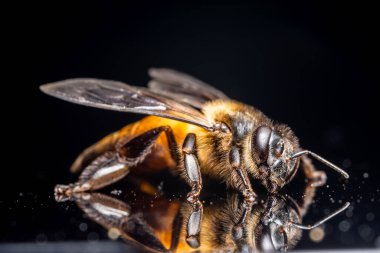 Makro arı siyah arkaplan