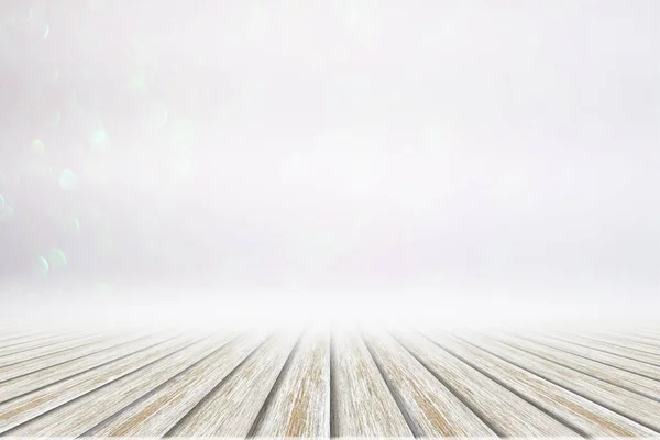 White Wood Floor Pink White Bokeh Background — Stock Photo, Image