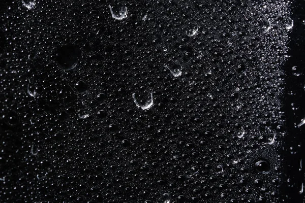 Macro Gotas Folha Plástico Transparente Fundo Preto — Fotografia de Stock