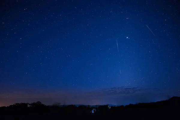 Noční Obloha Hvězdy Meteoritické Deště — Stock fotografie
