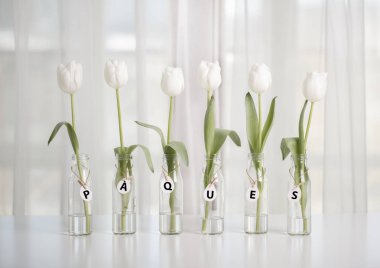 Örneğin şişelerde Lale şeklinde Paskalya süslemeli beyaz