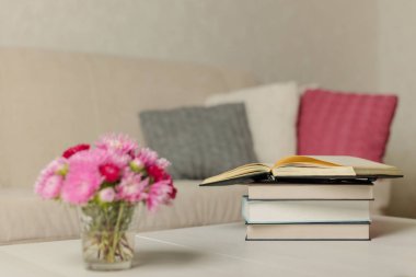 Ekose ve renkli yastıklar (pembe, gri, beyaz) w ile bej kanepe