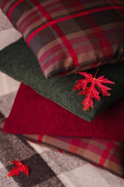 Sonbahar zamanı. Evde konfor ve sıcaklık. Rahat yastıklar