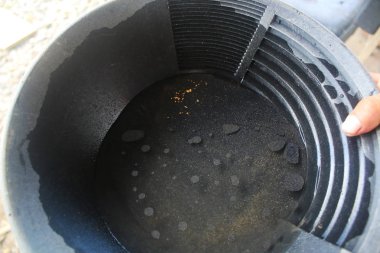 Küçük altın külçeleri yükleri ile altın bir tava