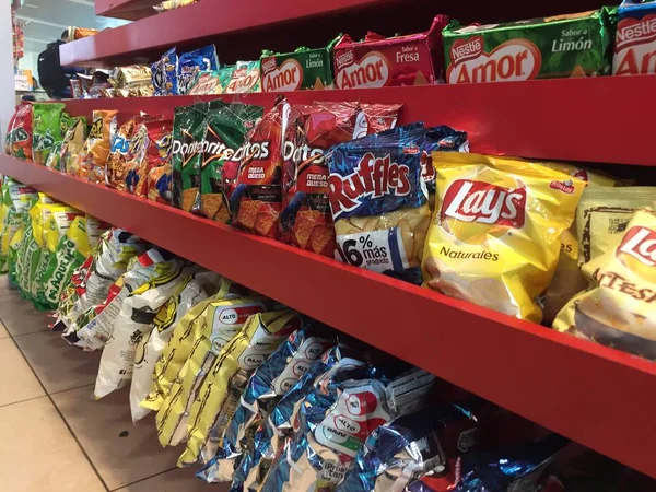 Quito, Ecuador - 14-7-2019: Different types of chips and cookies — Stock Photo, Image