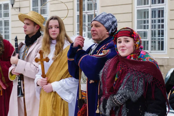 Lviv Ucrania Enero 2016 Desfile Tradicional Navidad Verteps Los Participantes — Foto de Stock