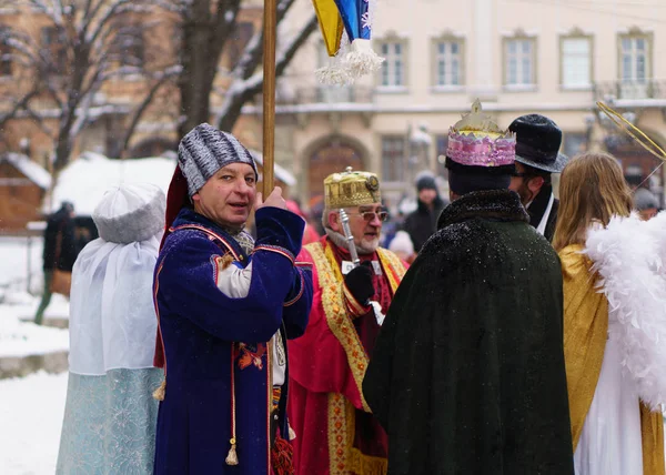 Lviv Ucrania Enero 2016 Desfile Tradicional Navidad Verteps Los Participantes — Foto de Stock