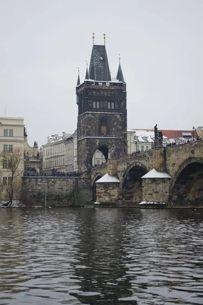 Winter Prague Vltava River Ride River First Snow — Stock Photo, Image