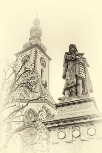 Das Denkmal Von Jan Zizka Aus Trocnov Tabor Eine Sandsteinstatue — Stockfoto