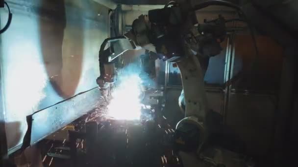 Máquina Soldadura Robots Fábrica — Vídeo de stock