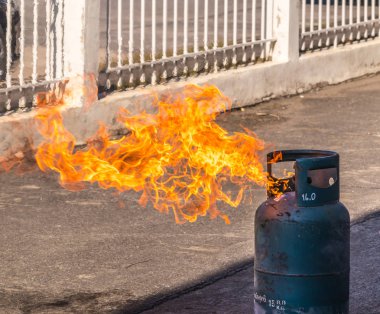 Yanan bir alev ile gaz tank