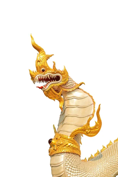 Dragon Naga Staty Tempel Thai Vit Bakgrund — Stockfoto