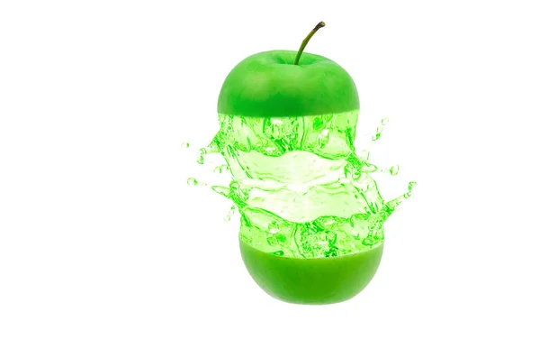 白の背景に緑のリンゴジュースが飛び散る — ストック写真
