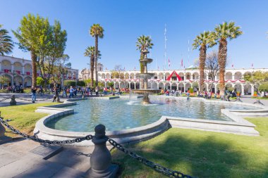 Peru Arequipa Ağustos 2018 bu etkileyici Çeşme tören alanı şehrin tarihi merkezinde merkezinde yer alan