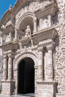 Arequipa Peru Eylül 2018 bu 1750 yılında inşa Yanahuara kilise Barok cephesi.