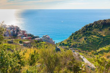 La Spezia İtalya 25 Ocak 2014 panoramik görünüm Vernazza streç Ligurya kıyılarının en güzel kıyı köylerinden Cinque Terre adlı