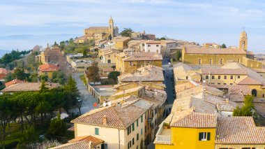 İtalya Montepulciano 29 Aralık panoramik rooftops Tuscany Montepulciano köyden. Montepulciano medioeval yapılarıyla için bilinen.