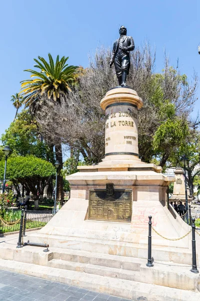 Sucre Bolivia Plaza 25 de Mayo Estatua de Jaime Zudanez — Foto de Stock