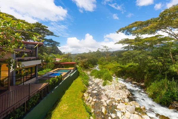 Panama Boquete Juin Sont Les Piscines Hôtel Bord Rivière Dans — Photo