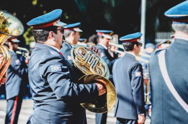 Campo Grande, Brezilya - 26 Ağustos 2018: Civic Parade (desfile civico) 13 de Maio Street. Pirinç saz, şehir Campo Grande - Ms 119 yıl kutlama coşkusu.
