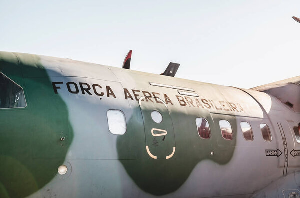 Кампу-Гранди, Бразилия - 09 сентября 2018 года: Озил на Airbus на военной авиабазе для посещения Portoes Abertos Ala 5. Airbus: EADS CASA C-295 C-105A, Forca Aerea Brasileira
.