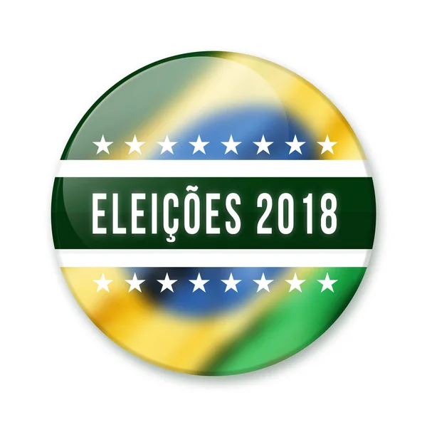 Badge for the Brazilian elections of 2018. Rounded badge written Eleicoes 2018 with the brazilian flag theme blurred on background.