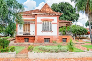 Campo Grande, Brezilya - 29 Ekim 2018: Tarihi bina şehrin Casa Engenheiro Carlos Miguel Monaco Mato Grosso Avenue. 