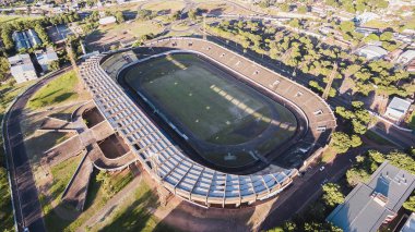Campo Grande - Ms, Brezilya - 08 Aralık 2018: Dron fotoğraf Estadio Pedro Pedrossian Stadyumu. Estadio Morenao hava view adlı güzel bir güneşli gün. Şehrin ana futbol stadyumu.