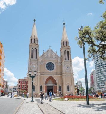 Curitiba - PR, Brazil - December 14, 2018: Curitiba cathedral. Catedral Basilica Menor de Nossa Senhora da Luz dos Pinhais, historical center of Curitiba.