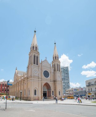 Curitiba - PR, Brazil - December 14, 2018: Panoramic view of Curitiba cathedral. Catedral Basilica Menor de Nossa Senhora da Luz dos Pinhais, historical center of Curitiba.
