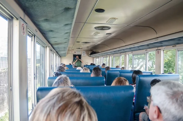 Curitiba Brazil December 2018 Tour Guide Explaining Route Train Curitiba — Stock Photo, Image