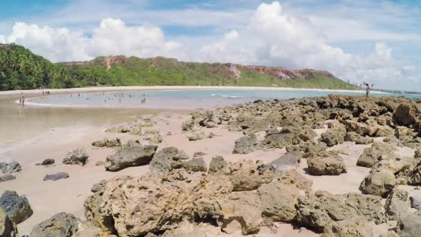 コンデ ブラジル 2019年2月22日 プライア コケイリーニョビーチ コスタ コンデの海で人々 観光客 暖かい水と岩の形成とビーチ ブラジル北東部のビーチ — ストック動画