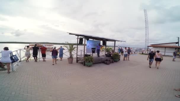 Cabedelo Brazil February 2019 Tourists Enjoying Violin Presentation Shops Sells — Stock Video