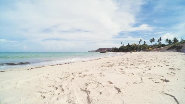 在塔巴廷加海滩的延时视频 普拉亚德塔巴廷加 科斯塔多孔德Pb 美丽的阳光明媚的日子 海浪和人们享受美丽的巴西东北海滩的海滩 — 图库视频影像