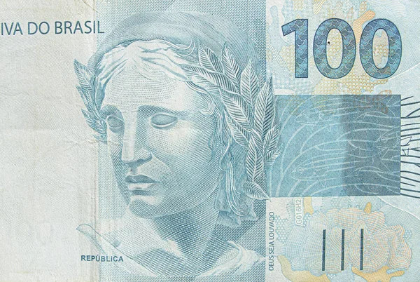 Billete real brasileño de cien . — Foto de Stock