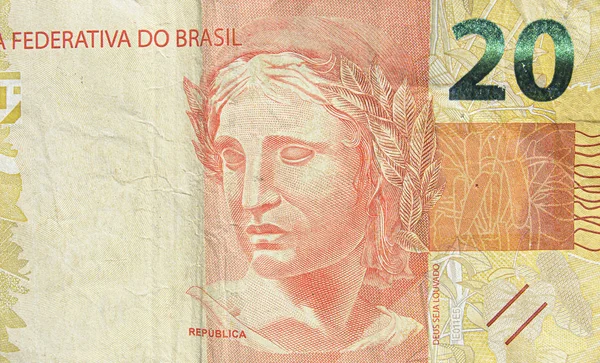 Brazylijski dwadzieścia prawdziwy banknot — Zdjęcie stockowe