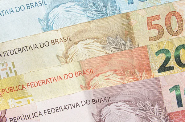 Contesto delle banconote reali brasiliane . — Foto Stock