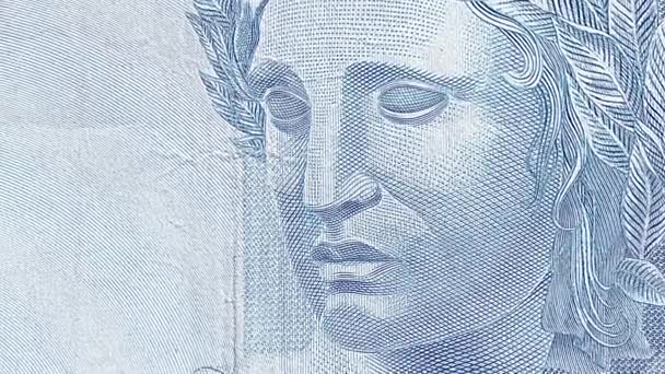 Бразильський Портрет Республіки Символом Сумним Виразом 100 Реальна Банкнота Бразильські — стокове відео