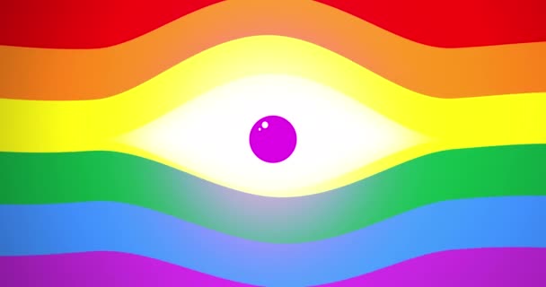 Lgbt彩虹标志动画与闪亮的眼睛的中心 浪花动画 同性恋自豪感或平等的概念 人们的目光 — 图库视频影像