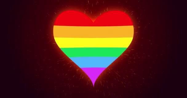 Bandera Arco Iris Brillante Forma Corazón Animada Con Chispas Fondo — Vídeo de stock