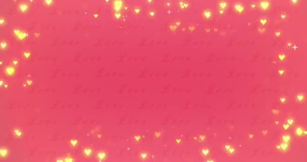 Анимированный Любовный Фон Золотыми Сердцами Мелькающими Экране Каркас Сердец Пространство — стоковое видео