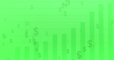 Dolar işareti ve büyüyen grafik animasyonu. Ticari gelir kavramı. Yeşil tonlar. 