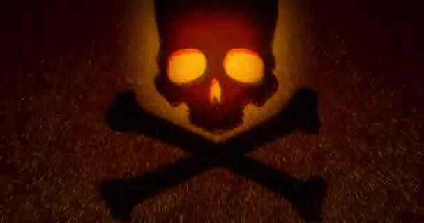 炎の火花でアニメーション頭蓋骨の背景 頭の頭蓋骨とクロスボーン高速劇的なアニメーション — ストック動画