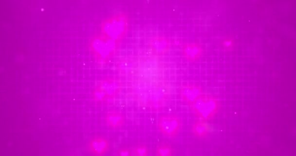 Гениальная Тема Фиолетовый Ретро Фон Пикселированными Розовыми Сердечками Мелькающими Экране — стоковое видео