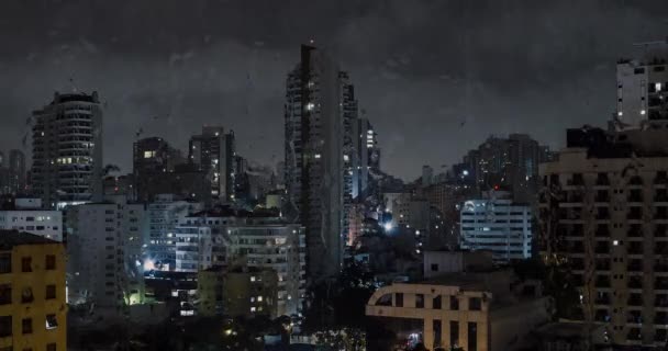 Gran Ciudad Una Noche Lluviosa Vista Desde Los Edificios Ciudad — Vídeo de stock