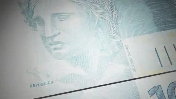 Έννοια Του Σπιτιού Νόμισμα Καταμέτρηση Χρημάτων Εκτύπωση Χρημάτων Βραζιλιάνος Εκατό — Αρχείο Βίντεο